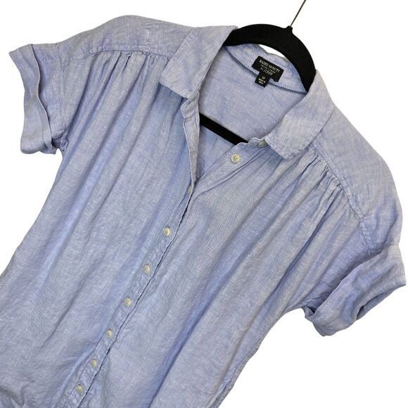 Baird McNutt J Crew Womens S Irish Linen Short Sleeve Mini Shirtdress Light Blue - Picture 2 of 16